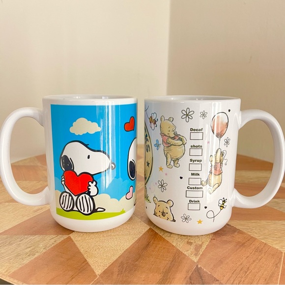 NEW 2 Pcs Fashion Mugs. Disney Winnie the Pooh + Snoopy mugs 15oz cups. - Picture 3 of 6